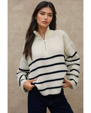 Randig långärmad zipkragesweater