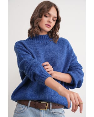 Avslappnad passform crew neck tjockstickad tröja