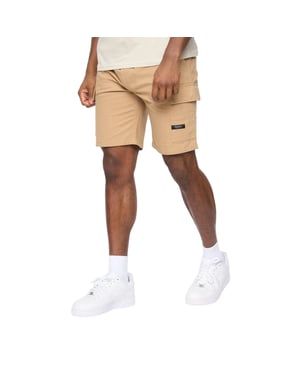 Crosshatch Heren Utilate Elastische Taille Cargo Shorts (Stone)