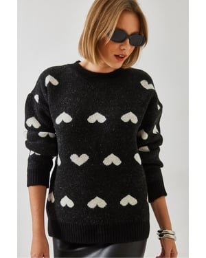Acryl Crew Neck Trui met Hartpatroon