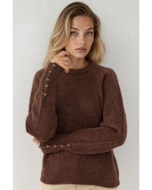 Mjuk Texturerad Tröja med Knappar och Långa Ärmar