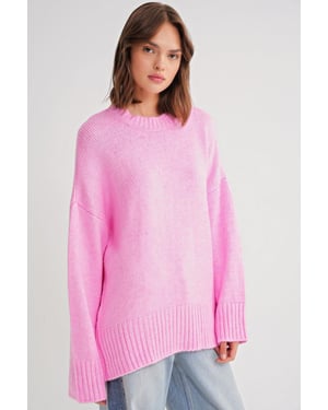 Oversized Geribde Gebreide Trui met Ronde Hals