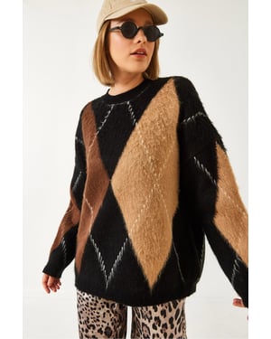 Oversized Diamond Geprinte Trui