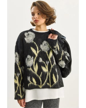 Ronde Hals Bloemen Trui