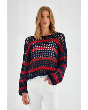 Thick Textured Striped Oversize Knit Sweater