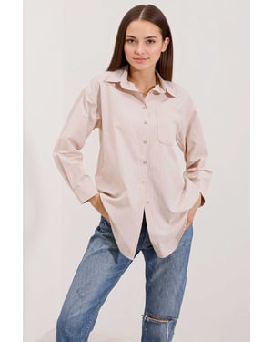 Oversized Gestreepte Poplin Shirt met Zak