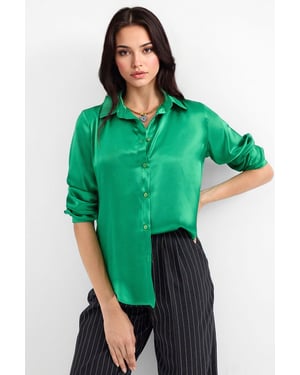 Satin Lange Mouwen Knop-Up Shirt