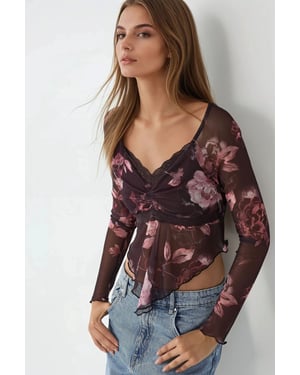 Slim Fit V-Hals Bloes met Bloemenprint