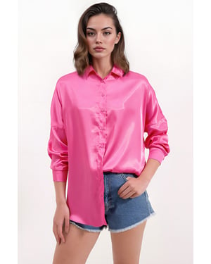 Oversized Satijnen Knopenblouse