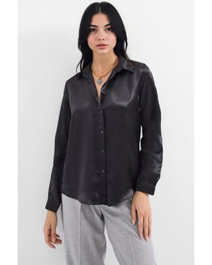 Satin Long Sleeve Button Up Shirt
