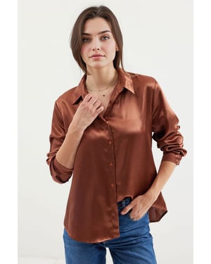 Satin Lange Mouw Knopshirt