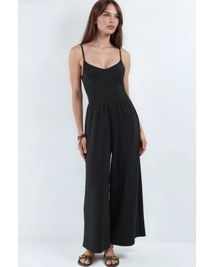 Modal Touch V-hals Lange Gebreide Jumpsuit