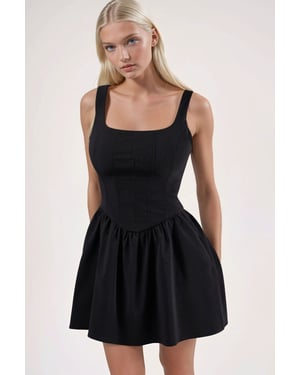 Vierkante Kraag A-Form Mini Jurk