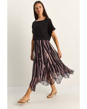 Abstracte Print Boot Hals Midi Jurk