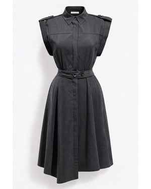 Textured A-Lijn Midi Hemddress met Riem