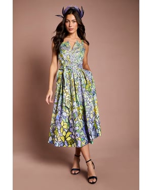 Lisa Tan Floral Printed Full Skirted Midi Dress