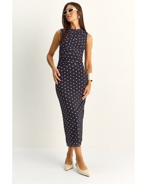 Gestippelde Bodycon Midi Jurk