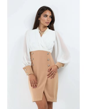 V-hals Midi-jurk met Knoopdetails