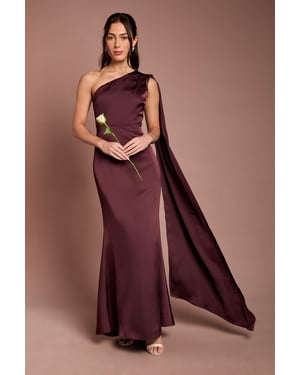 Coast Honoured Petite Drape One Shoulder Satin Maxi Bridesmaid Dress
