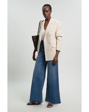 Tailored Double Breasted Ruched Sleeve Blazer