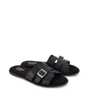 TOMS Sol Mule Leer Dames Zwarte Sandalen