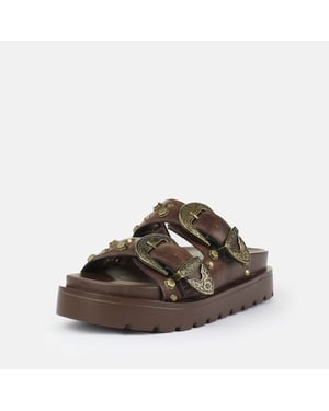 Buffalo Raya Ari West Leren Dames Bruine Sandalen