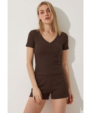 V-ringad knäppt pyjamas set