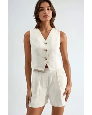 Linen Blend Vest & Shorts Two-Piece Set