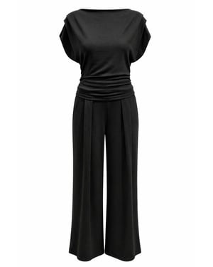 Hoge Taille Wijde Pijpen Brei Co-Ord Set met Boothals