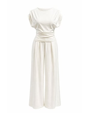 Hoge Taille Wijde Pijpen Brei Co-Ord Set met Boothals