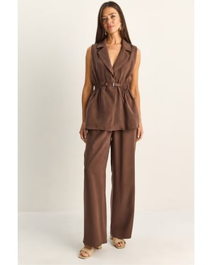 Hoge Taille Brede Pijpen Co-ord Set met Coltrui