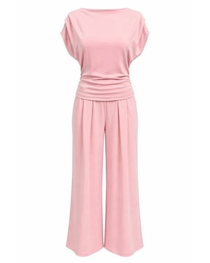 Hoge Taille Wijde Pijpen Brei Co-Ord Set met Boothals