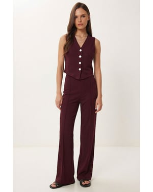 Hög midja V-ringad knapp-up bred ben co-ord set