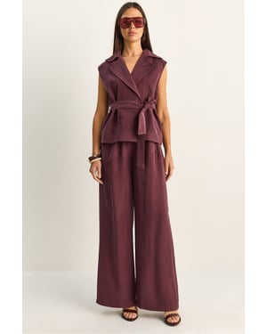 Hoge Taille Wijde Pijpen Co-ord Set met Sjaalkraag