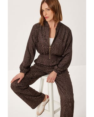 Leopardprint Hoge Taille Bomber Kraag Set