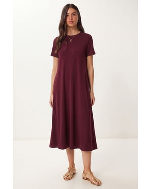 Midi-jurk met korte mouwen en ronde hals