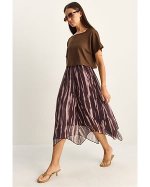 Abstracte Print Boot Hals Midi Jurk