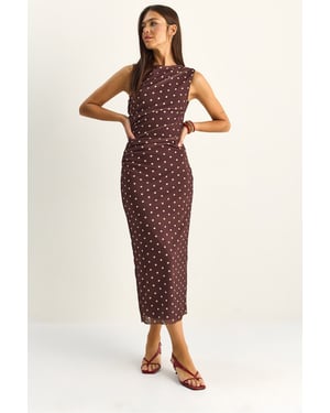 Gestippelde Bodycon Midi Jurk