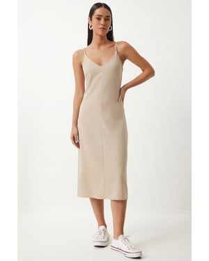 V-hals Mouwloze Midi Slipsjurk