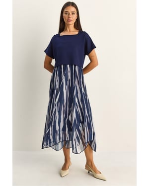 Abstracte Print Boot Hals Midi Jurk