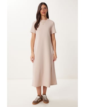 Midi-jurk met korte mouwen en ronde hals