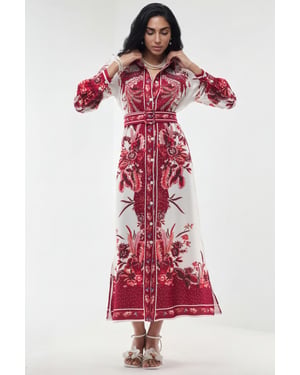 Bloemige Maxi Shirtjurk met Ceintuur