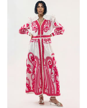 V-ringad Paisley Maxi Klänning med Slits