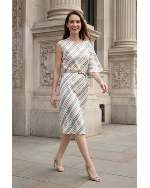 Asymmetrische Gestreepte Maxi-jurk met Ronde Hals