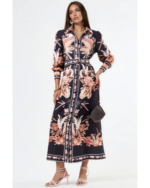 Bloemrijke Maxi Shirtjurk met Ceintuursluiting