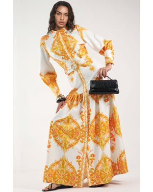 Paisleyprint Maxi-jurk met Ceintuur en Overhemdkraag