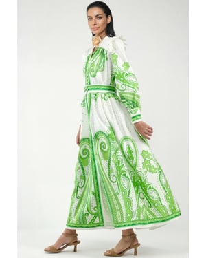 V-ringad Paisley Maxiklänning med Slits