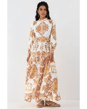 Gestrikte Paisley Print Maxi Overhemdjurk