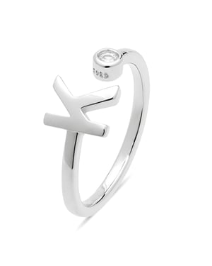 Luxenter 925 Sterling zilveren ring met gerhodineerde briljant zirkonia - Alfabet