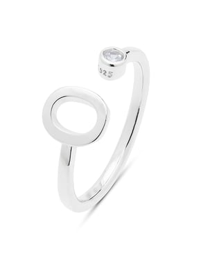 Luxenter 925 Sterling zilveren ring met gerhodineerde briljant zirkonia - Alfabet